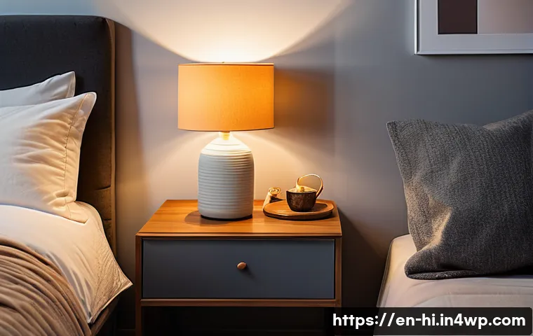 침실에서의 전자기기 사용 축소하기 - A cozy, screen-free bedroom scene at dusk featuring a neatly arranged nightstand with a stack of har...